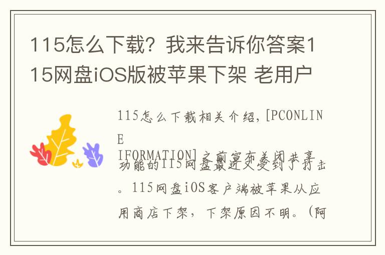 115怎么下載？我來(lái)告訴你答案115網(wǎng)盤iOS版被蘋果下架 老用戶仍可使用