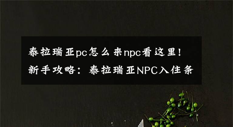 泰拉瑞亞pc怎么來npc看這里!新手攻略：泰拉瑞亞NPC入住條件詳細(xì)說明