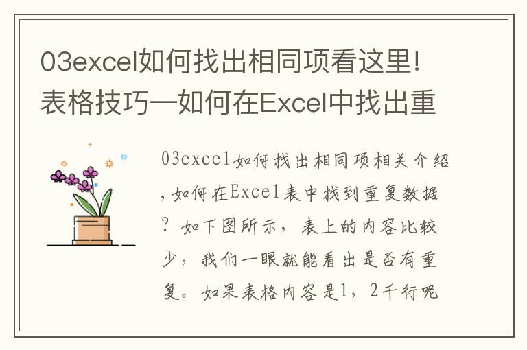 03excel如何找出相同項看這里!表格技巧—如何在Excel中找出重復(fù)的數(shù)據(jù)