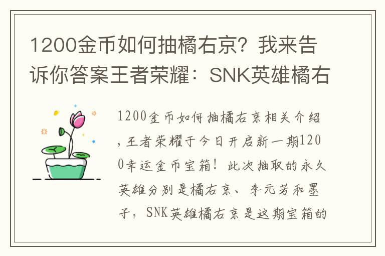 1200金幣如何抽橘右京？我來告訴你答案王者榮耀：SNK英雄橘右京上線金幣寶箱，8000金幣換銘文