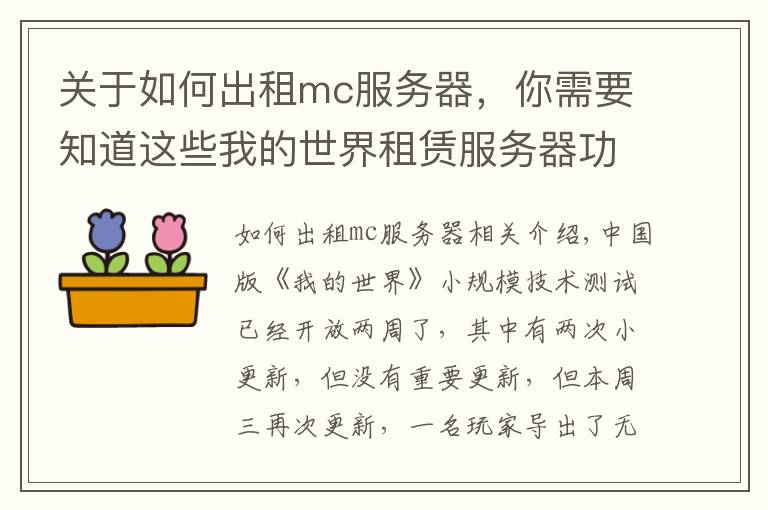 關(guān)于如何出租mc服務(wù)器，你需要知道這些我的世界租賃服務(wù)器功能開放