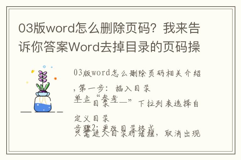 03版word怎么刪除頁碼？我來告訴你答案Word去掉目錄的頁碼操作，很便捷