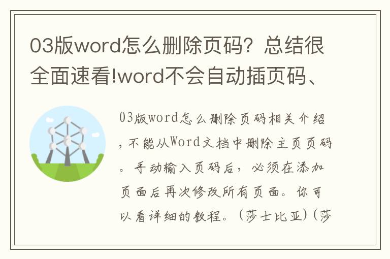 03版word怎么刪除頁碼？總結(jié)很全面速看!word不會(huì)自動(dòng)插頁碼、首頁頁碼無法去掉？快來學(xué)習(xí)這一課