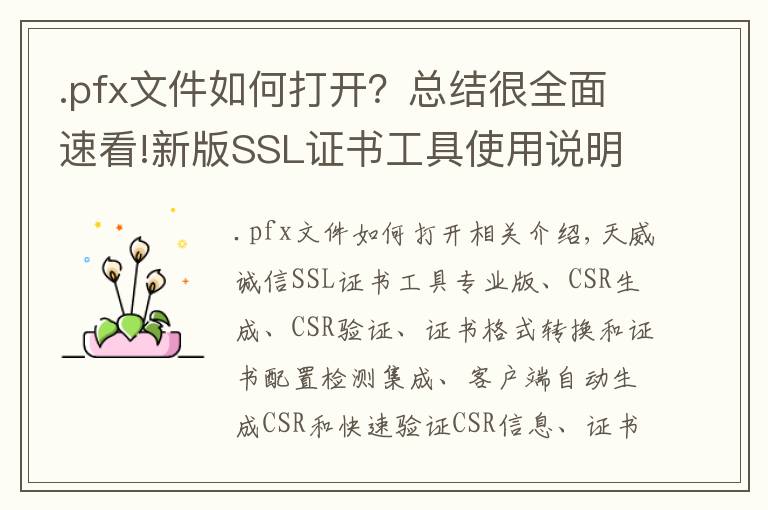 .pfx文件如何打開？總結很全面速看!新版SSL證書工具使用說明