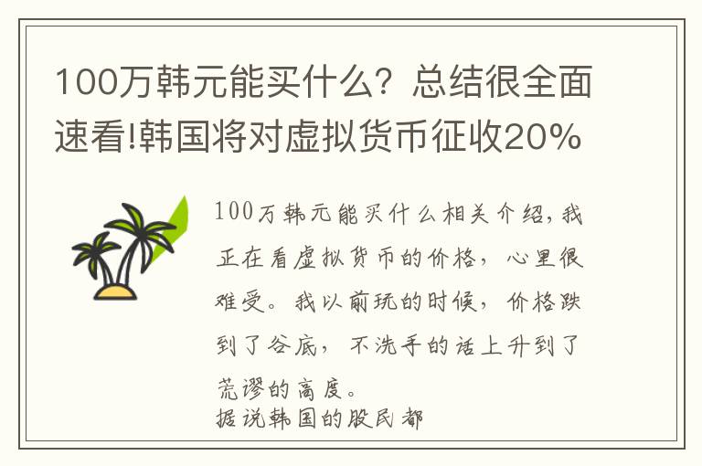 100萬韓元能買什么？總結(jié)很全面速看!韓國將對虛擬貨幣征收20%的稅