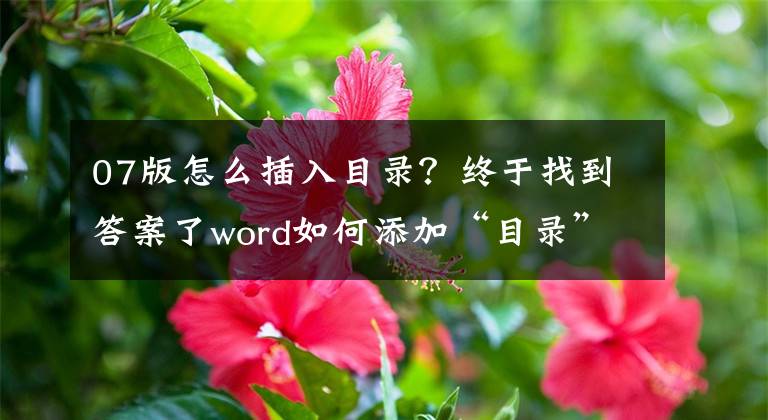 07版怎么插入目錄？終于找到答案了word如何添加“目錄”？電腦辦公者必備技能，建議收藏