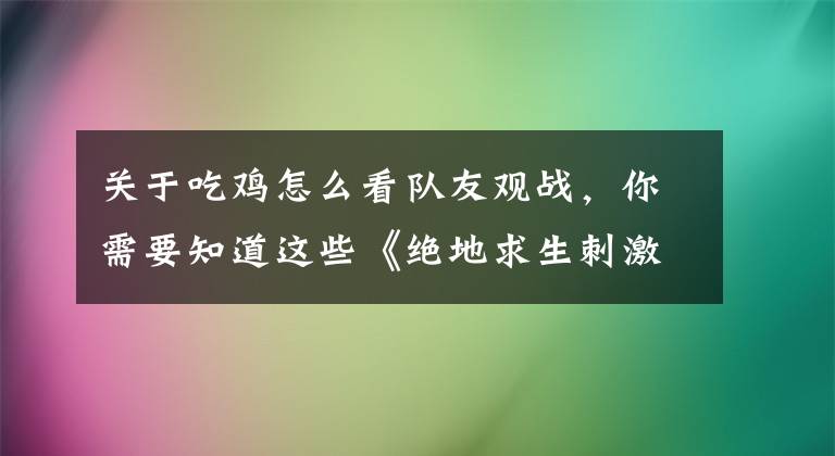 關于吃雞怎么看隊友觀戰(zhàn)，你需要知道這些《絕地求生刺激戰(zhàn)場》觀戰(zhàn)方法詳解