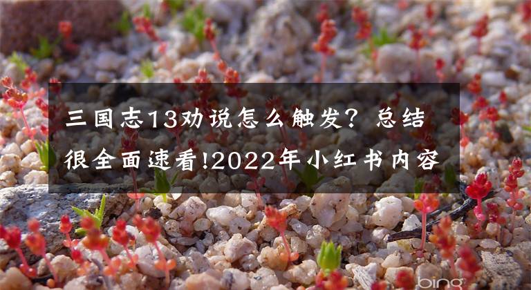 三國志13勸說怎么觸發(fā)？總結很全面速看!2022年小紅書內容營銷必看39條建議