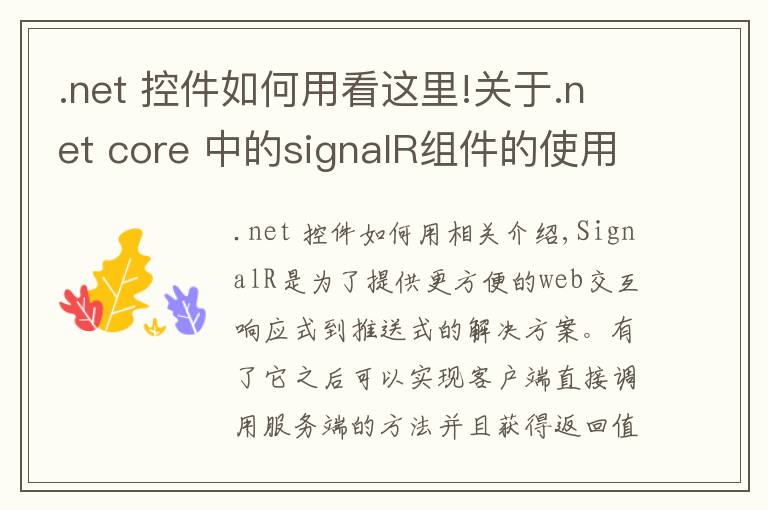 .net 控件如何用看這里!關(guān)于.net core 中的signalR組件的使用