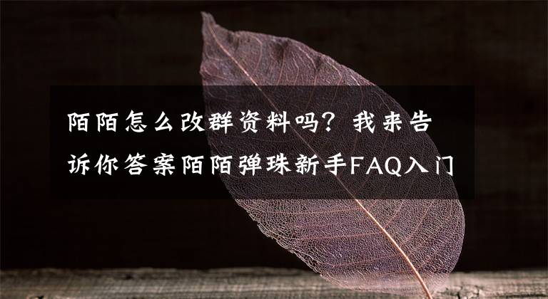 陌陌怎么改群資料嗎？我來告訴你答案陌陌彈珠新手FAQ入門玩法全攻略