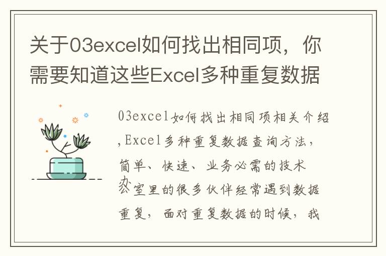 關(guān)于03excel如何找出相同項，你需要知道這些Excel多種重復(fù)數(shù)據(jù)查詢方法，簡單快速，辦公必備技巧