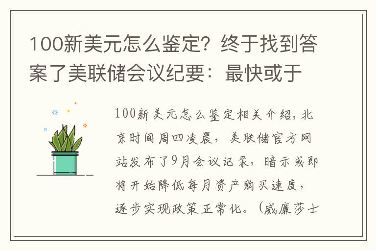 100新美元怎么鑒定？終于找到答案了美聯(lián)儲會議紀要：最快或于11月中旬啟動減碼