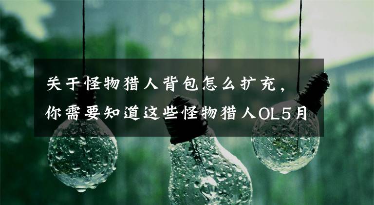 關于怪物獵人背包怎么擴充，你需要知道這些怪物獵人OL5月24日維護更新 添加背包補給功能