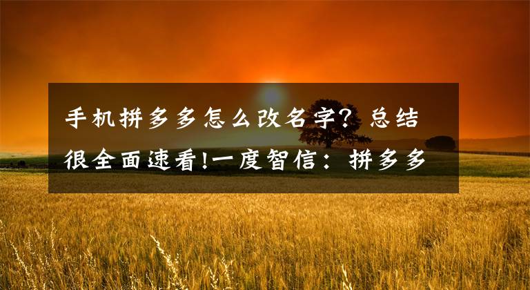 手機(jī)拼多多怎么改名字？總結(jié)很全面速看!一度智信：拼多多新手怎么操作子賬號(hào)