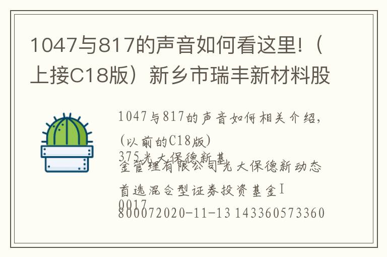 1047與817的聲音如何看這里!（上接C18版）新鄉(xiāng)市瑞豐新材料股份有限公司 首次公開發(fā)行股票并在創(chuàng)業(yè)板上市新股發(fā)行公告（下轉C20版）