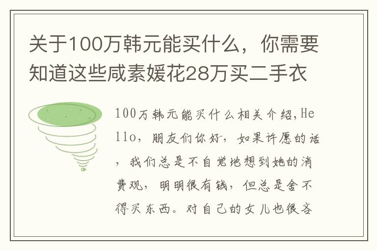 關于100萬韓元能買什么，你需要知道這些咸素媛花28萬買二手衣，跟陳華在垃圾堆中找黃金，確定沒劇本？