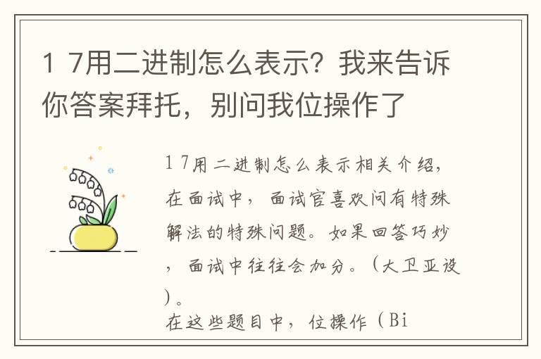 1 7用二進制怎么表示？我來告訴你答案拜托，別問我位操作了