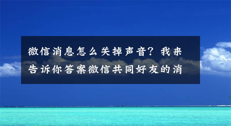 微信消息怎么關(guān)掉聲音？我來告訴你答案微信共同好友的消息可以關(guān)掉嗎？如何取消通知？