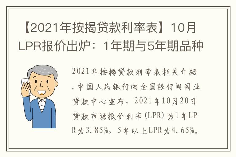 【2021年按揭貸款利率表】10月LPR報(bào)價(jià)出爐：1年期與5年期品種均與上月持平