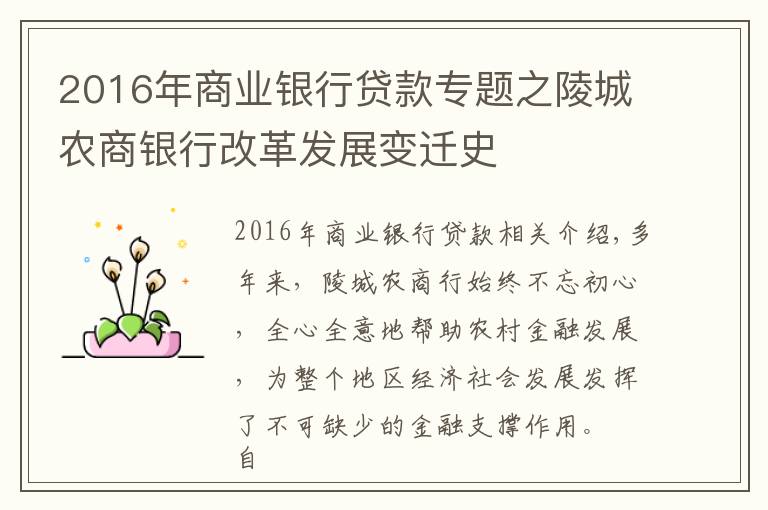 2016年商業(yè)銀行貸款專題之陵城農(nóng)商銀行改革發(fā)展變遷史