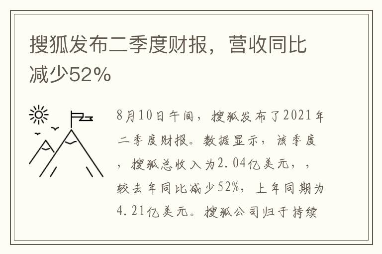 搜狐發(fā)布二季度財報，營收同比減少52%