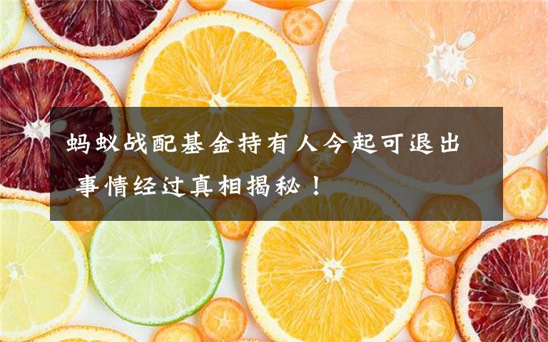 螞蟻戰(zhàn)配基金持有人今起可退出 事情經(jīng)過真相揭秘！