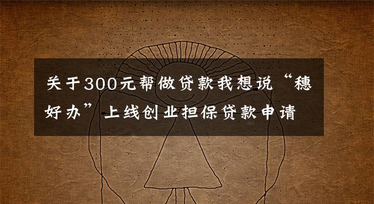 關(guān)于300元幫做貸款我想說“穗好辦”上線創(chuàng)業(yè)擔(dān)保貸款申請(qǐng)服務(wù)，個(gè)人最高可貸50萬