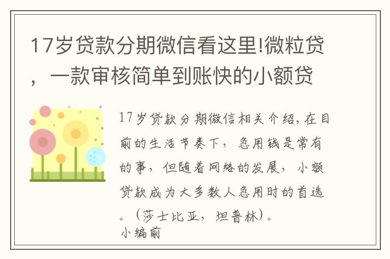 17歲貸款分期微信看這里!微粒貸，一款審核簡單到賬快的小額貸款