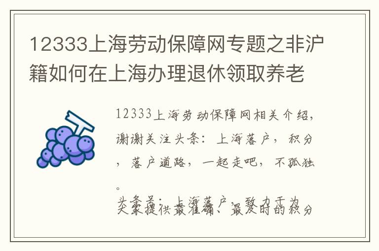 12333上海勞動保障網(wǎng)專題之非滬籍如何在上海辦理退休領(lǐng)取養(yǎng)老金？