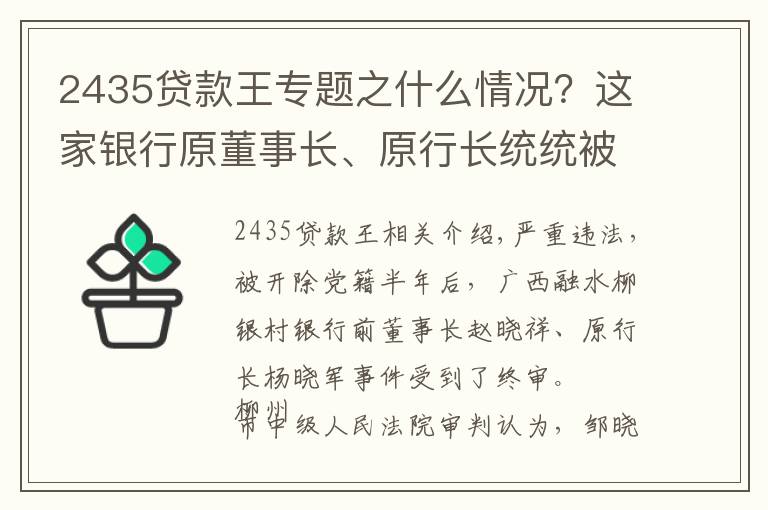 2435貸款王專題之什么情況？這家銀行原董事長、原行長統(tǒng)統(tǒng)被送上法庭，大股東兩任掌舵人落馬 #熱點復(fù)盤#