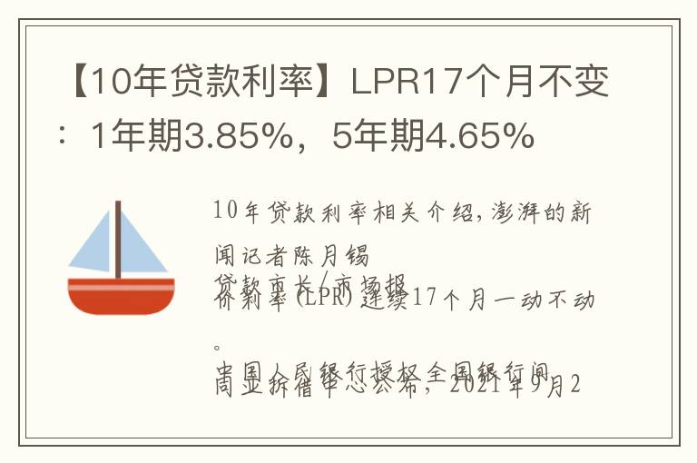 【10年貸款利率】LPR17個月不變：1年期3.85%，5年期4.65%