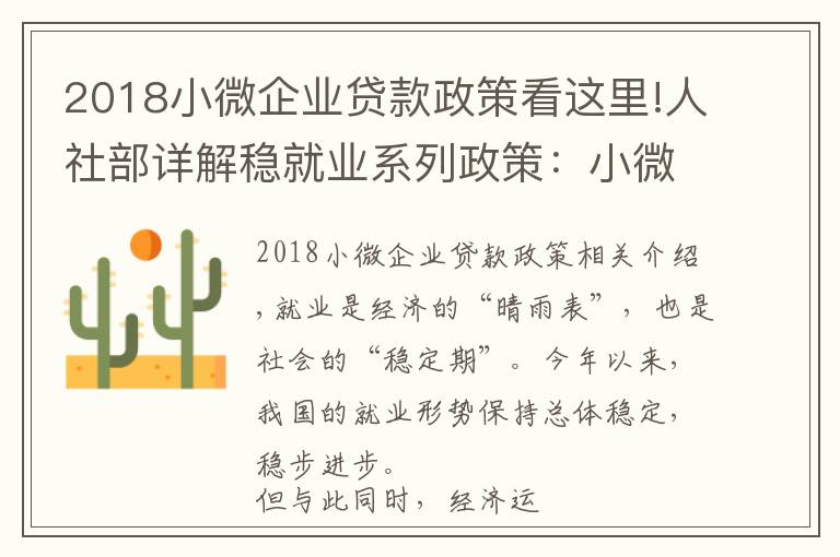 2018小微企業(yè)貸款政策看這里!人社部詳解穩(wěn)就業(yè)系列政策：小微企業(yè)創(chuàng)業(yè)擔(dān)保貸款申請由200萬提到300萬