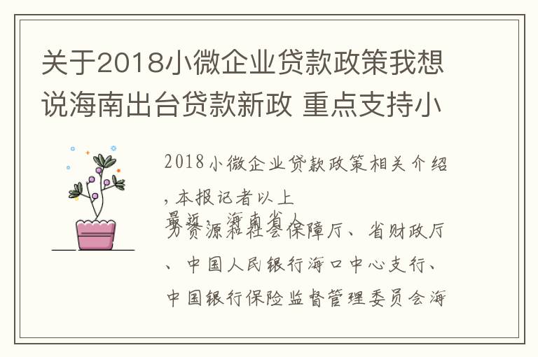 關(guān)于2018小微企業(yè)貸款政策我想說(shuō)海南出臺(tái)貸款新政 重點(diǎn)支持小微企業(yè)