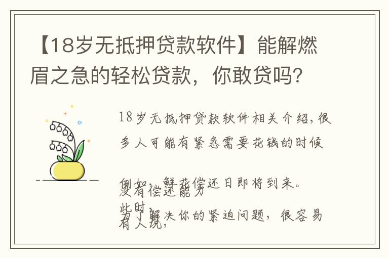 【18歲無(wú)抵押貸款軟件】能解燃眉之急的輕松貸款，你敢貸嗎？