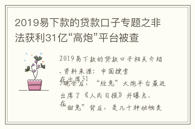 2019易下款的貸款口子專題之非法獲利31億“高炮”平臺被查