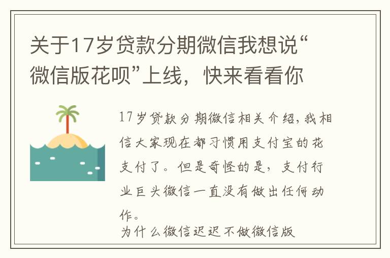 關(guān)于17歲貸款分期微信我想說“微信版花唄”上線，快來看看你有沒有開通資格