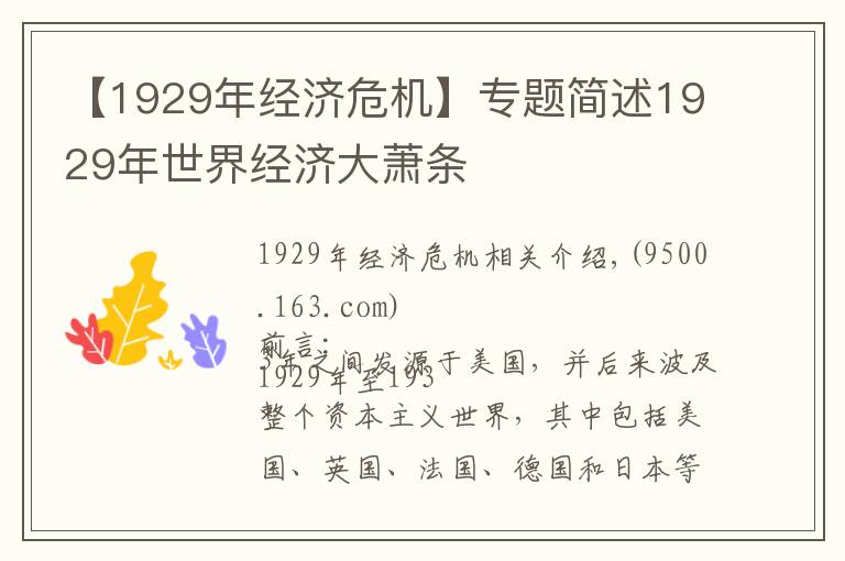 【1929年經濟危機】專題簡述1929年世界經濟大蕭條