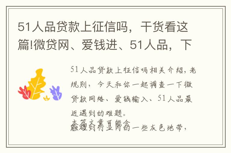 51人品貸款上征信嗎，干貨看這篇!微貸網(wǎng)、愛錢進(jìn)、51人品，下一步該如何走？