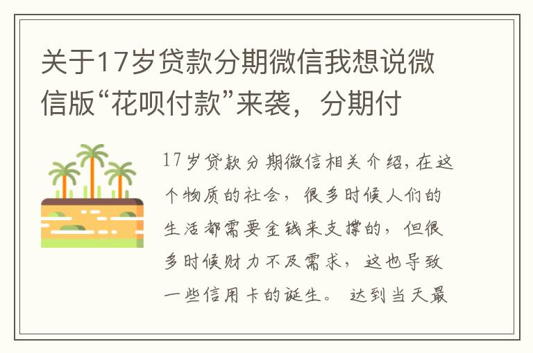 關(guān)于17歲貸款分期微信我想說微信版“花唄付款”來襲，分期付款按天計息，11億用戶的福音！