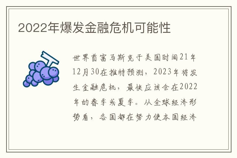 2022年爆發(fā)金融危機(jī)可能性