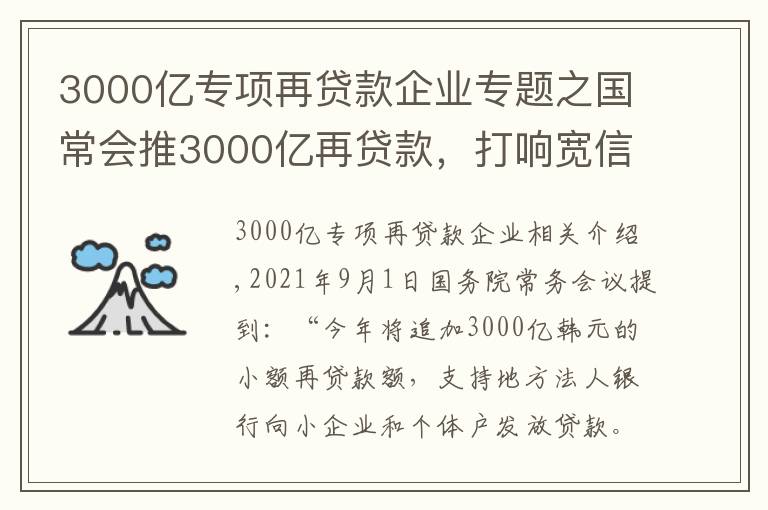 3000億專項再貸款企業(yè)專題之國常會推3000億再貸款，打響寬信用第一槍