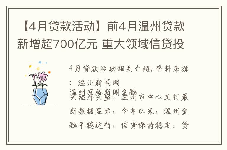 【4月貸款活動】前4月溫州貸款新增超700億元 重大領(lǐng)域信貸投放力度加大