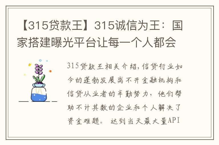 【315貸款王】315誠信為王：國家搭建曝光平臺讓每一個(gè)人都會查詢老賴 免受其害