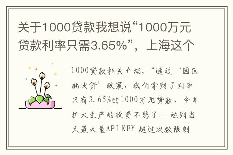 關(guān)于1000貸款我想說“1000萬元貸款利率只需3.65%”，上海這個鎮(zhèn)推出一攬子惠企政策