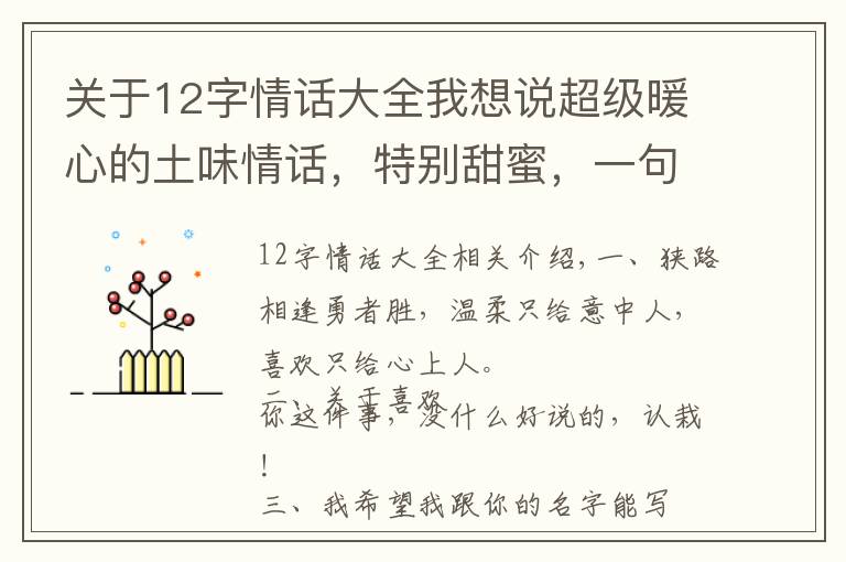 關(guān)于12字情話大全我想說超級暖心的土味情話，特別甜蜜，一句頂十句