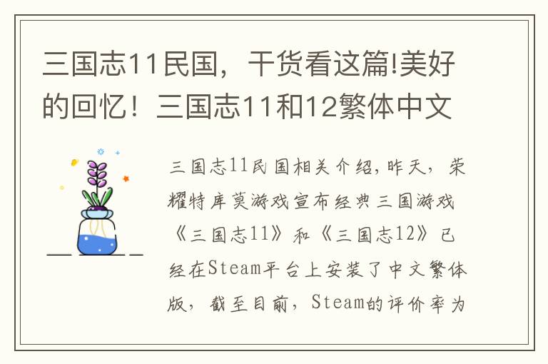 三國志11民國，干貨看這篇!美好的回憶！三國志11和12繁體中文版已上架Steam