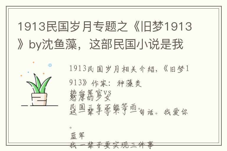 1913民國歲月專題之《舊夢1913》by沈魚藻，這部民國小說是我唯一的意難平