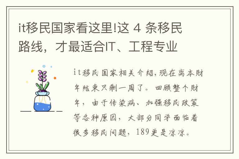 it移民國家看這里!這 4 條移民路線，才最適合IT、工程專業(yè)