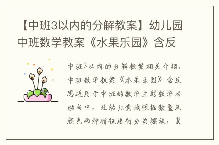 【中班3以內(nèi)的分解教案】幼兒園中班數(shù)學(xué)教案《水果樂園》含反思