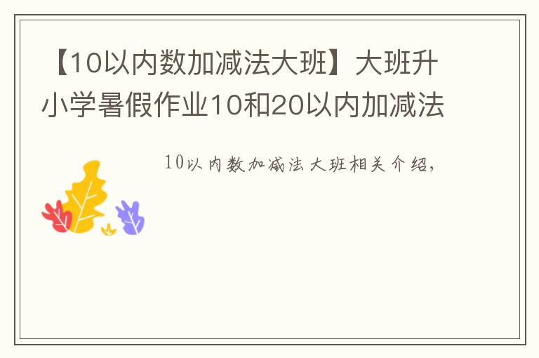 【10以內(nèi)數(shù)加減法大班】大班升小學暑假作業(yè)10和20以內(nèi)加減法~媽媽教孩子練習數(shù)學